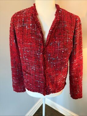 Liverpool Jeans Company Red Tweed Collarless Blazer Jacket